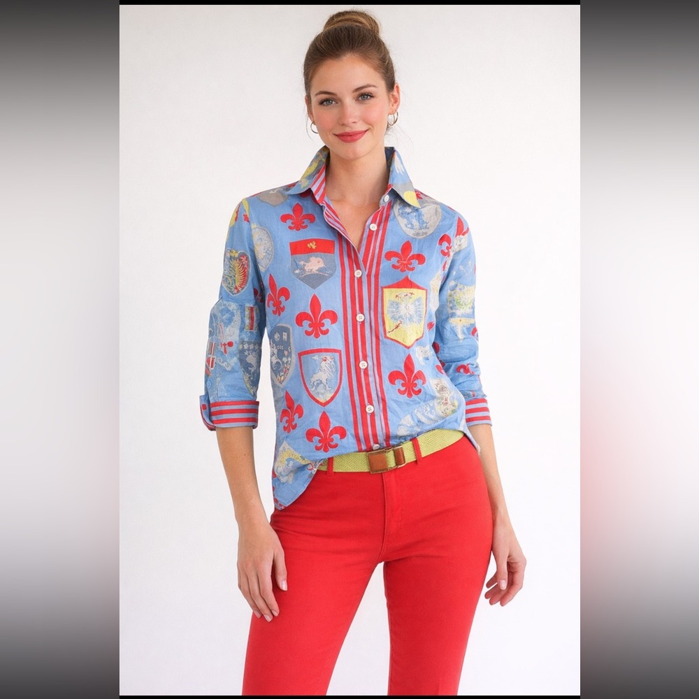 Gretchen Scott Boyfriend Shirt Siena Print Button Down Top Small